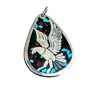 Vtg Native American Sterling Multi Stone Eagle Bird